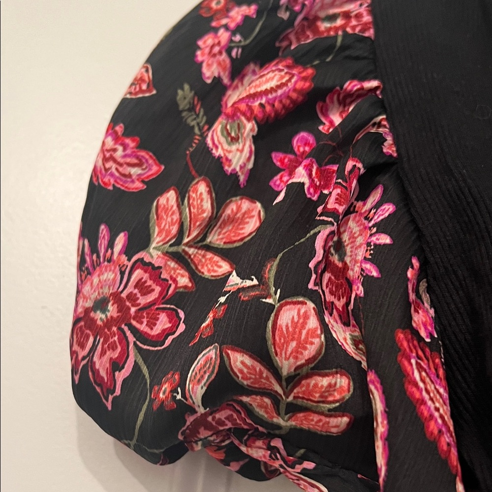 1. State Black Top with Pink Floral Sleeves - Picture 4 of 7